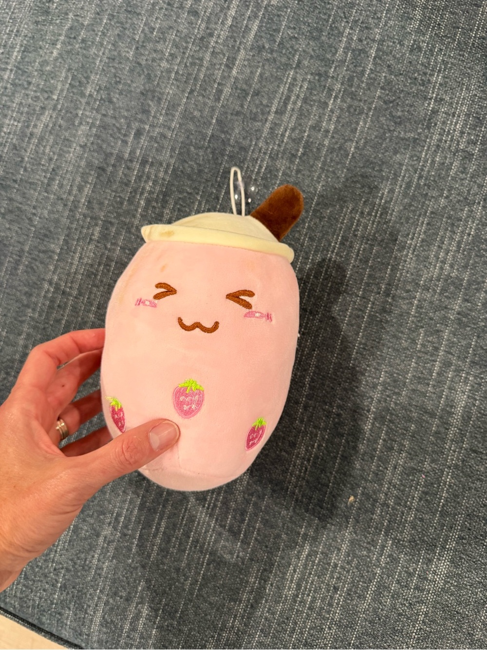 Cute Pink Strawberry Bubble Tea Plush Keychain - Kids Accessories